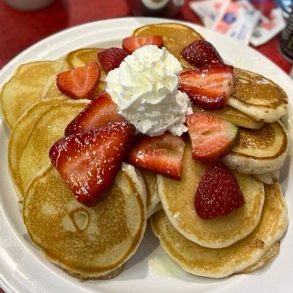 mini pancakes with strawberries at Joe's Cafe in Orem, Utah