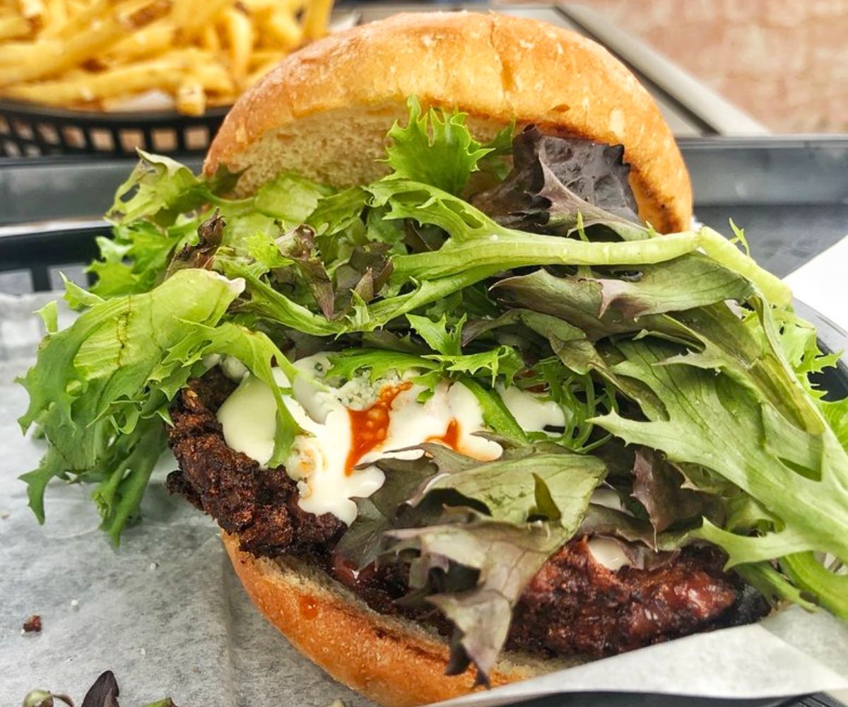 Buffalo cauliflower burger at The Burger Stand in Lawrence, KS