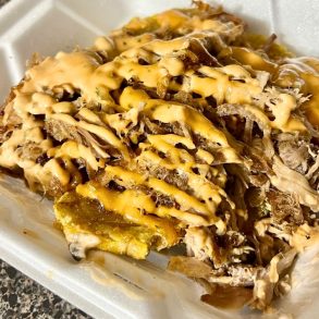 Pork Tostones at Eliu's Hole in the Wall in Lowell, Massachusetts