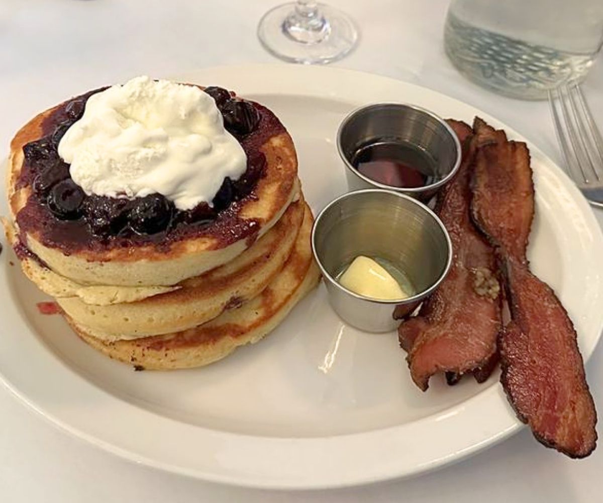 Lemon Blueberry Pancakes with Bacon at Otto's in Covington, KY