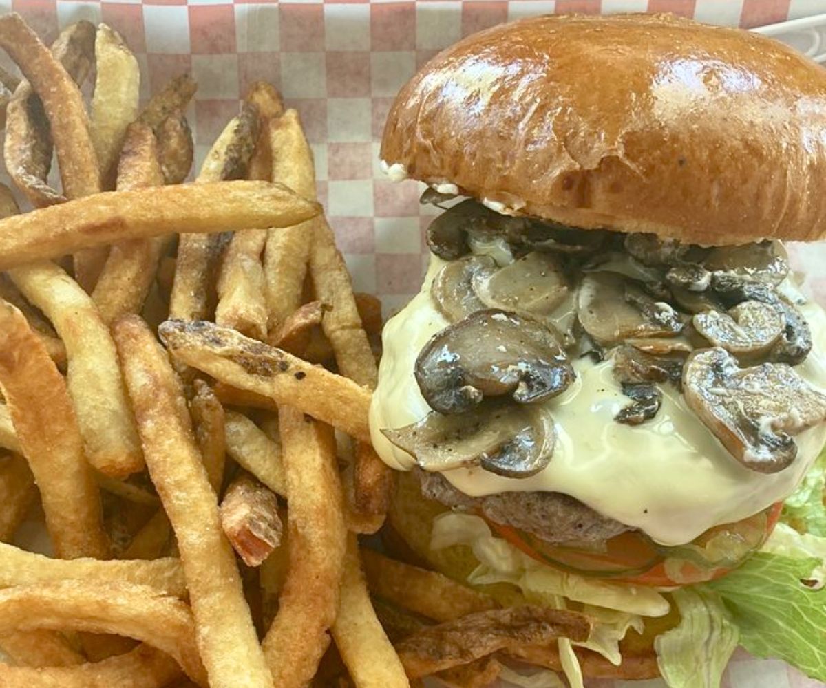 Mushroom Burger at Burger 82 in Allen, TX