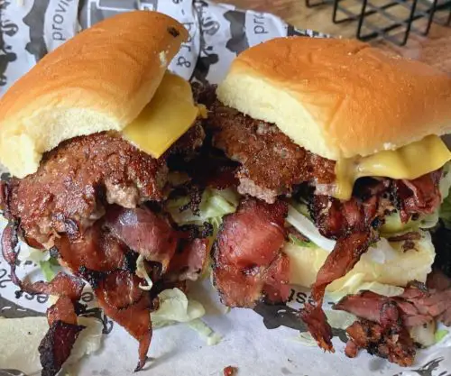 Pastrami Burger at Harry's on Main in Providence, Rhode Island
