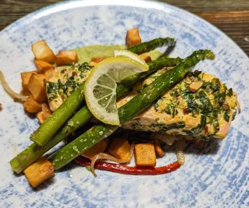 herb-crusted salmon at blvd grille in henderson nevada