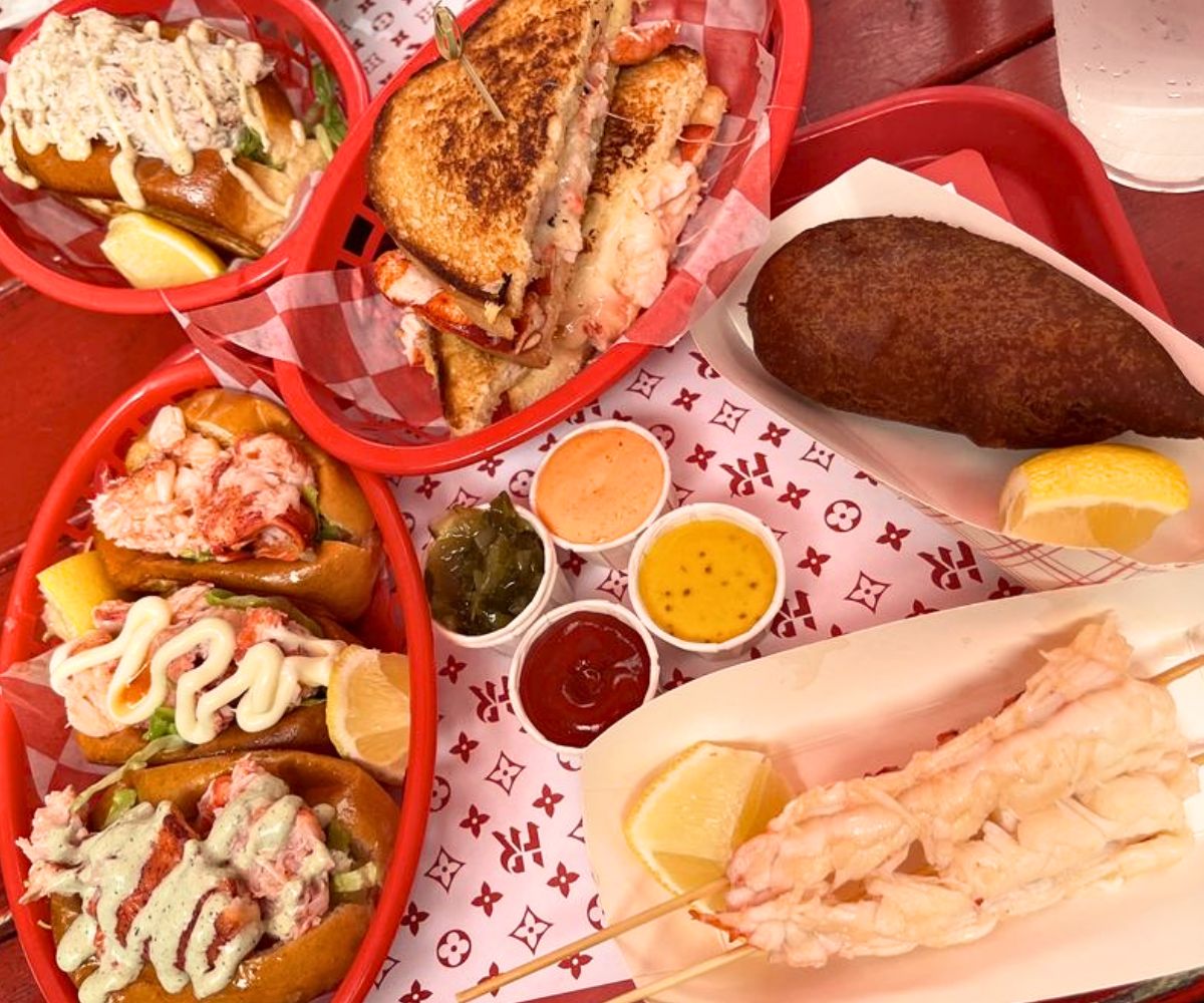 various dishes at The Highroller Lobster in Portland, Maine