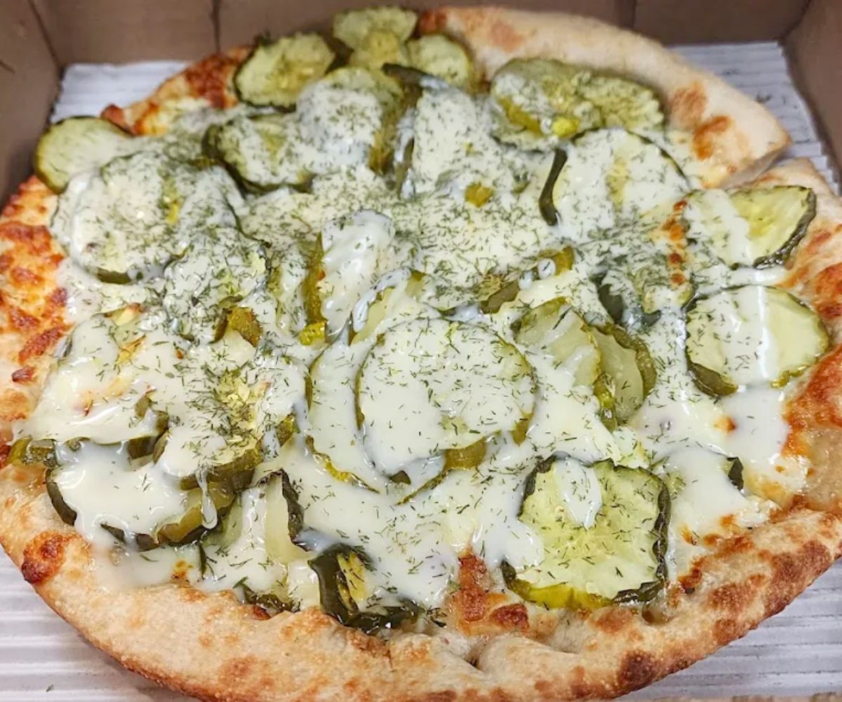 dill pickle pizza at Johnny Z's in St. Clair Shores, MI