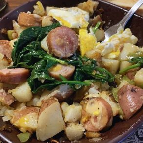 Spinach & Smoked Sausage Skillet in Jeannie's House Diner in South Bend, Indiana