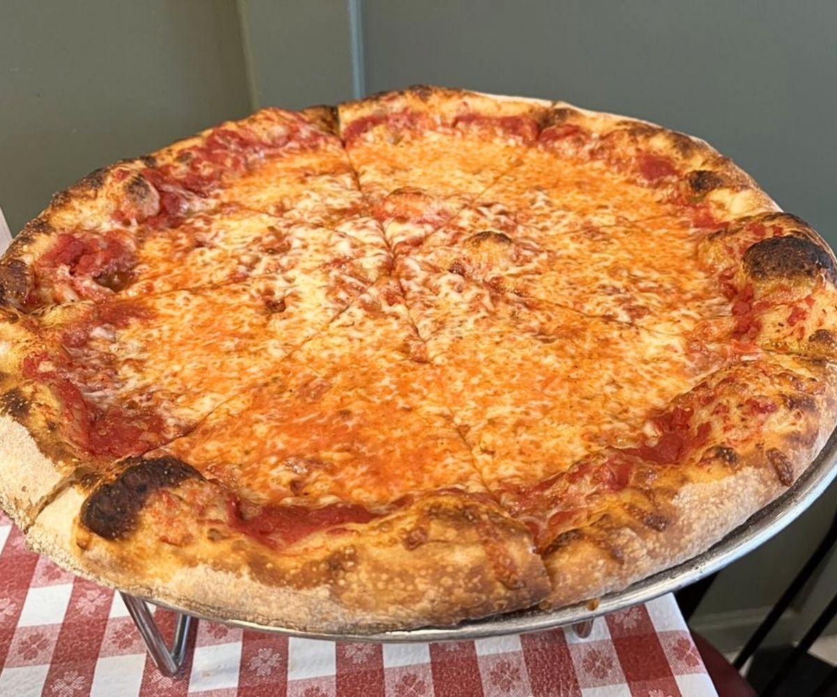 New York-style cheese pizza at Smiling with Hope Pizza in Reno, NV