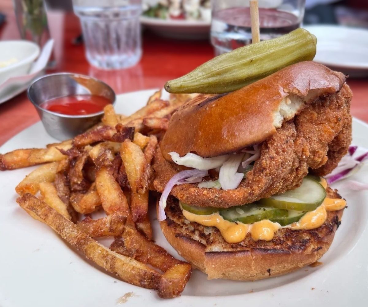 Snappy Chicken Sandwich at Lucky 32 Southern Kitchen in Cary, North Carolina