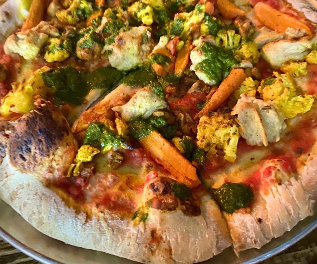 Uprooted pizza at Fire & Brimstone in Gilbert, AZ