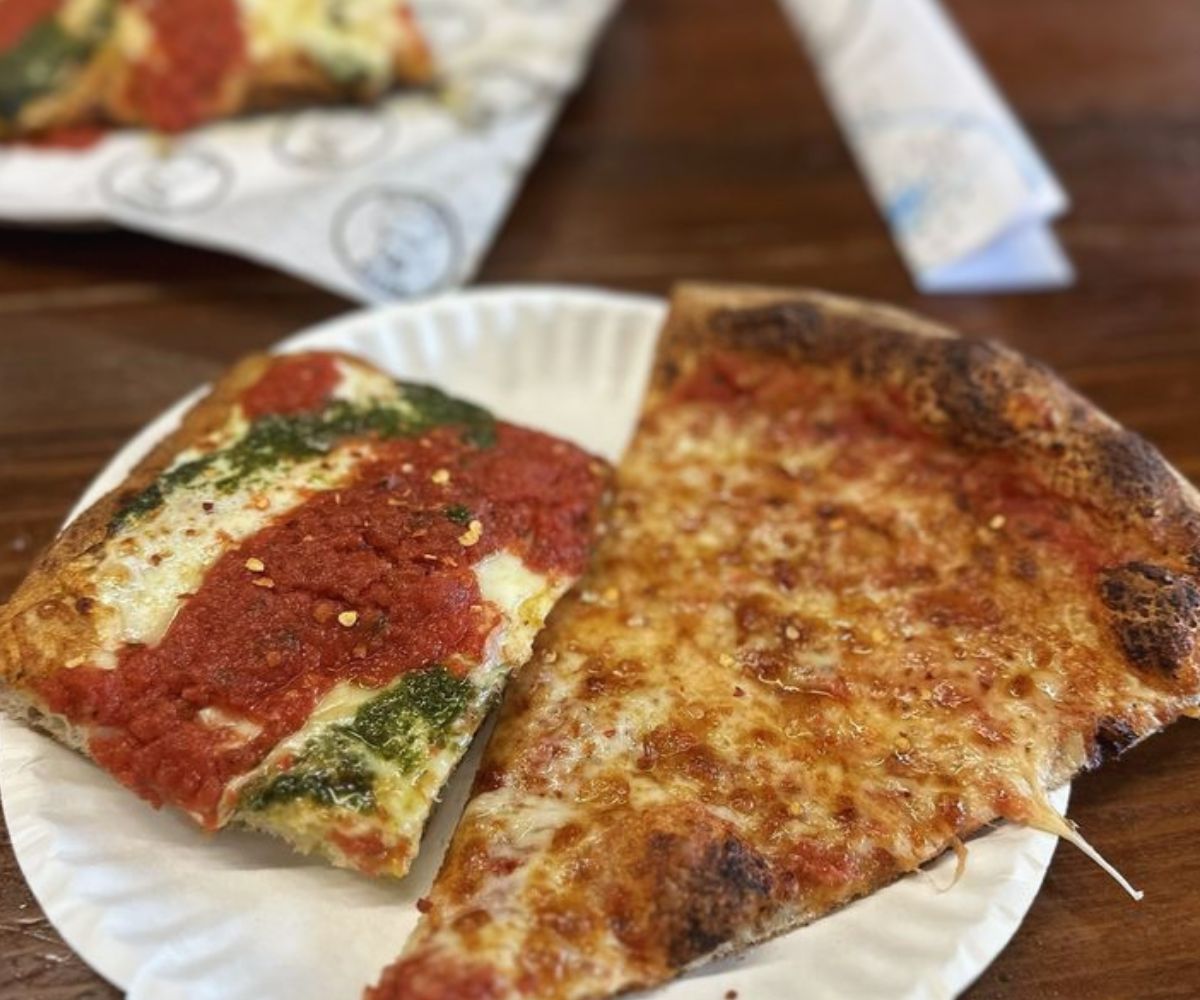 slice of cheese and grandma pizza in Geno D's Pizza in Charlotte, NC