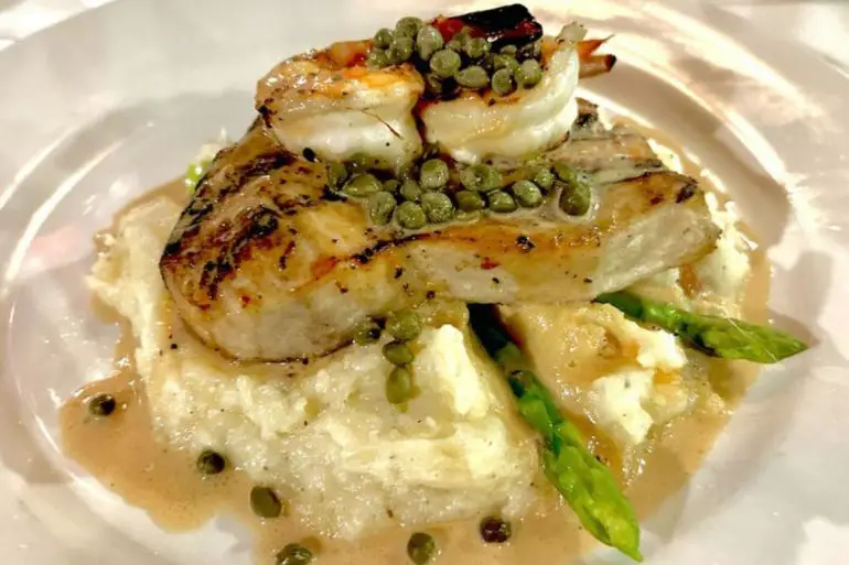 swordfish special at j&j seafood bar and grill in delray beach, florida