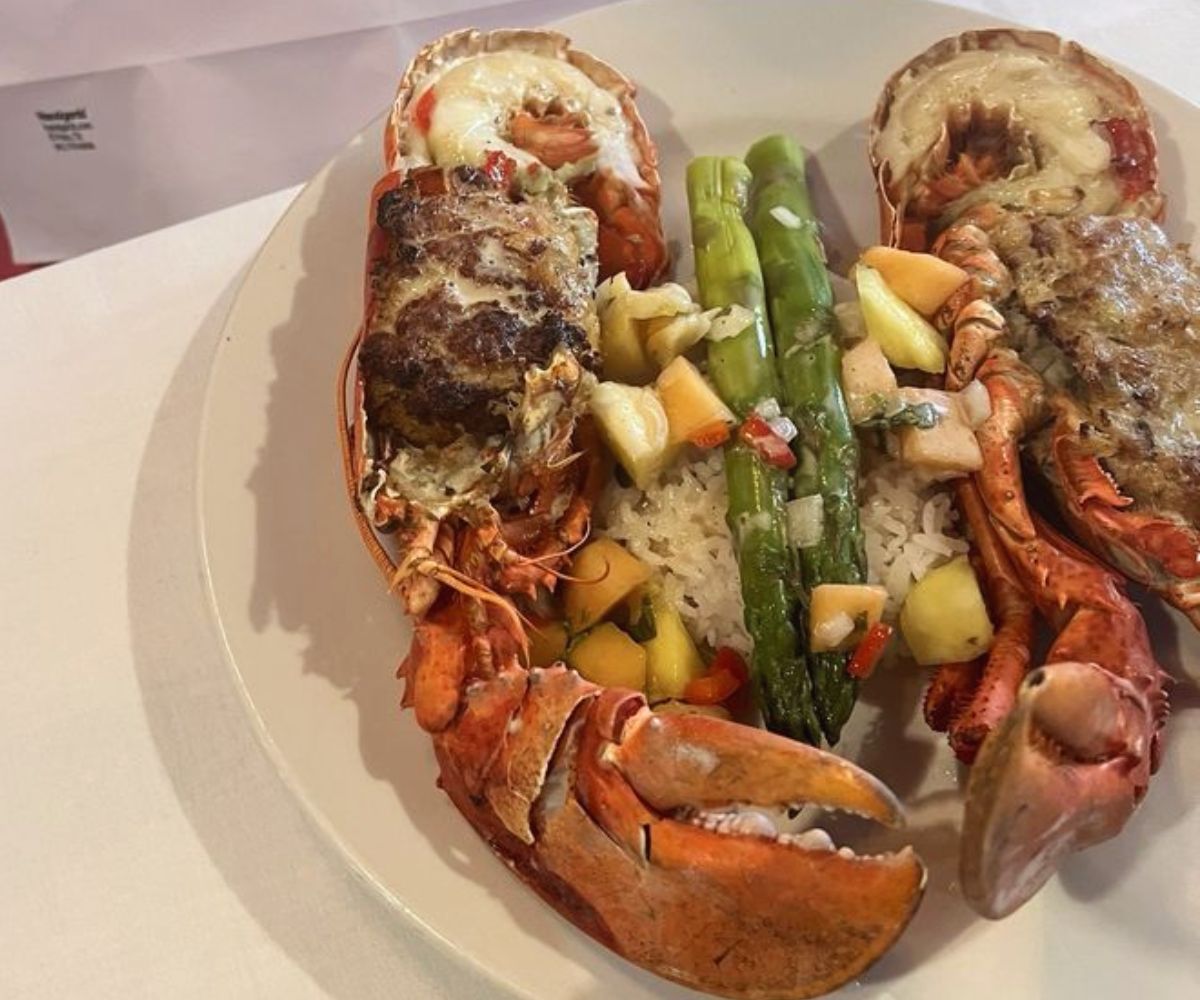 stuffed lobster at j&j seafood bar and grill at delray beach, florida