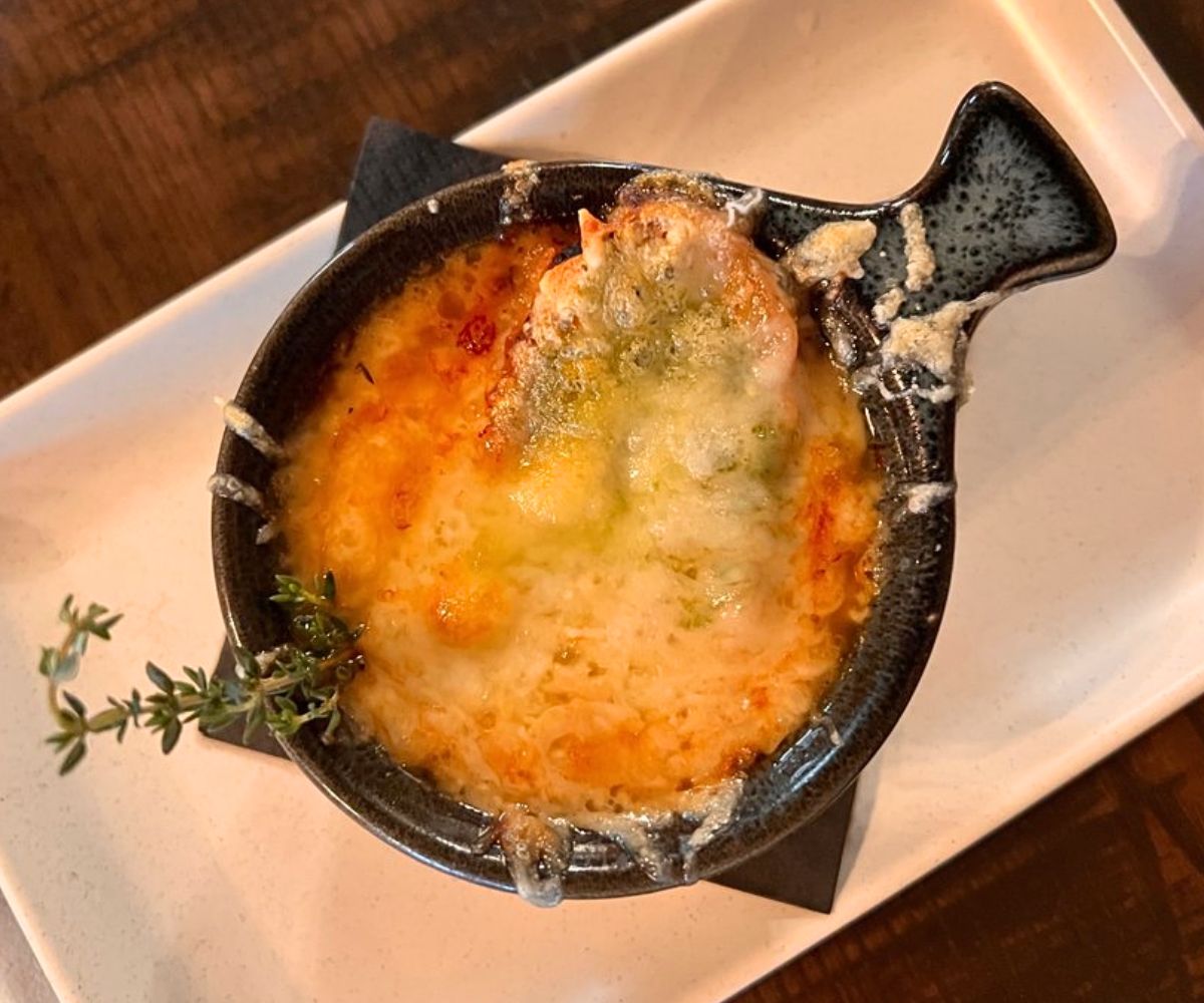 French Onion Soup at The Poppy and Parliament Restaurant in Huntsville, AL