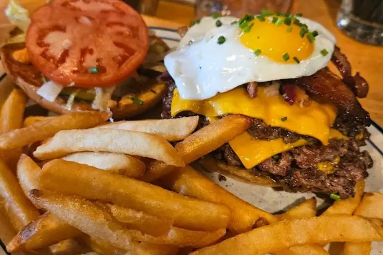 double cheeseburger with egg at whiskey & the wolf in toledo, oh
