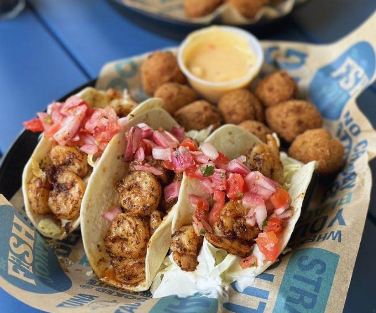shrimp tacos at The Fish Joint in Coral Springs, FL