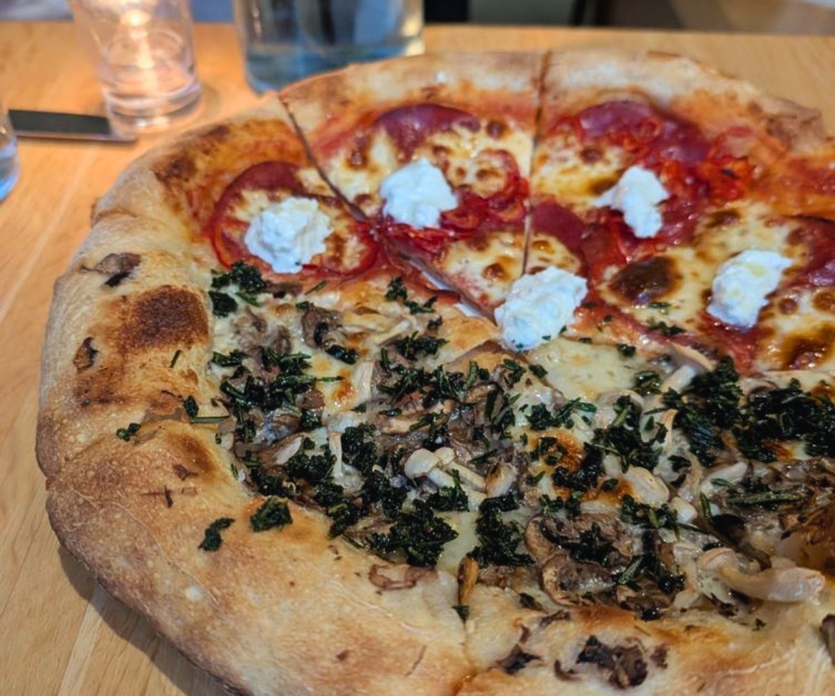 half and half pizza at The Wylder in Boise, Idaho