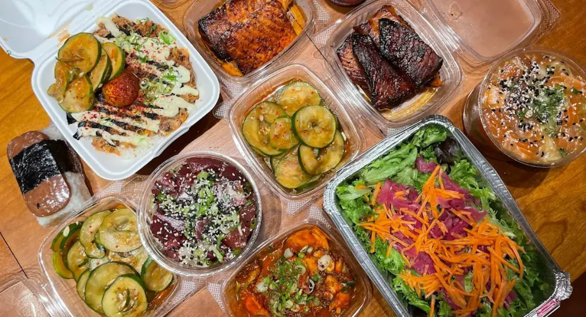 assorted dishes at Manoa Poke Shop in Somerville, Massachusetts