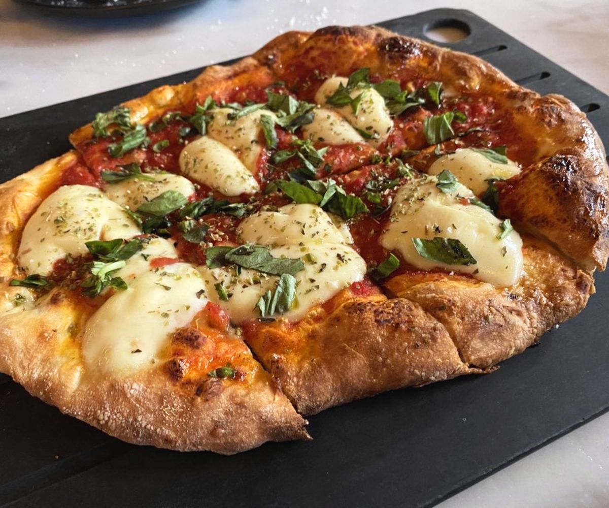 mozzarella pizza at Serious Pie in Seattle, WA