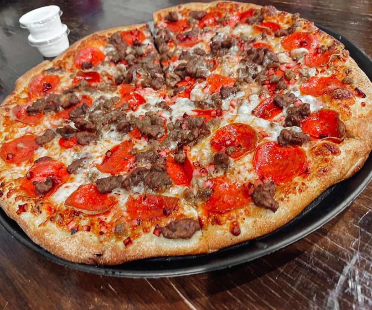 meat pizza at Pizzava in Sparks, Nevada