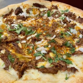 Birria Pizza at El Rincon Pizzeria and Wings in Rialto, California