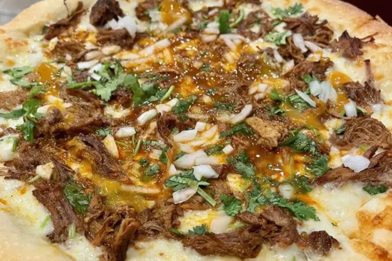 Birria Pizza at El Rincon Pizzeria and Wings in Rialto, California