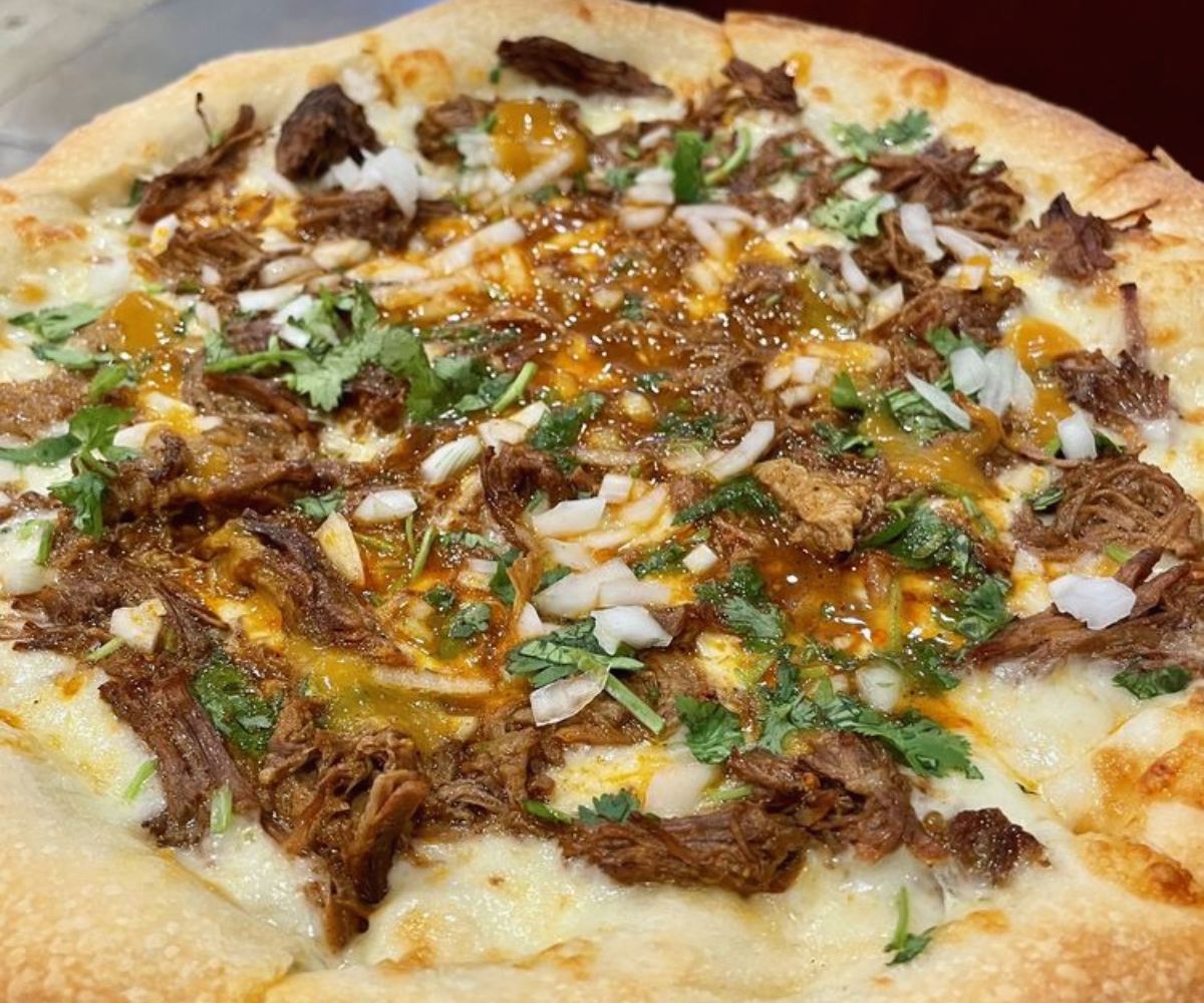 Birria Pizza at El Rincon Pizzeria and Wings in Rialto, California