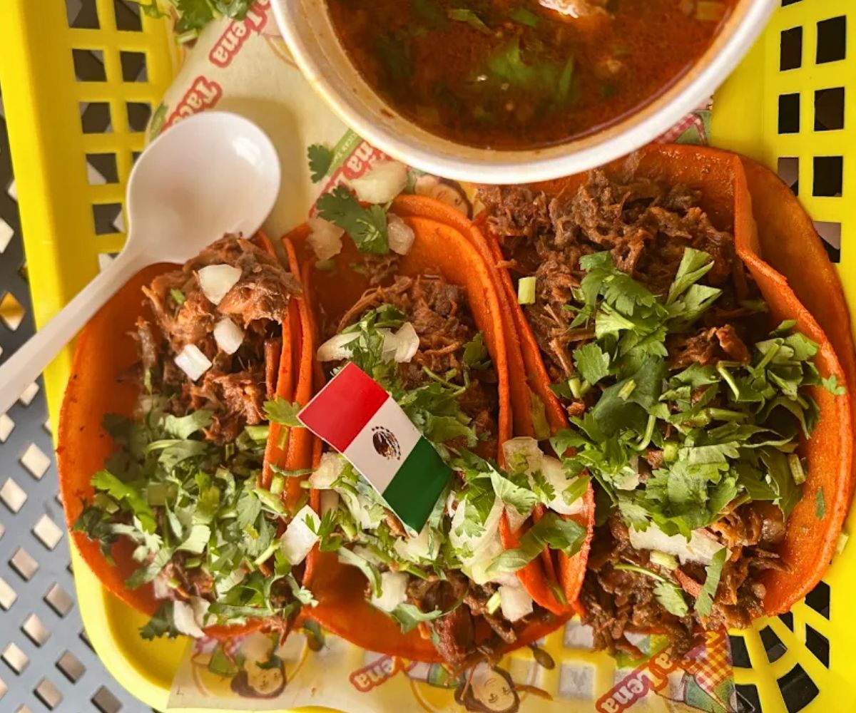Birria tacos at tacos dona lena in houston tx