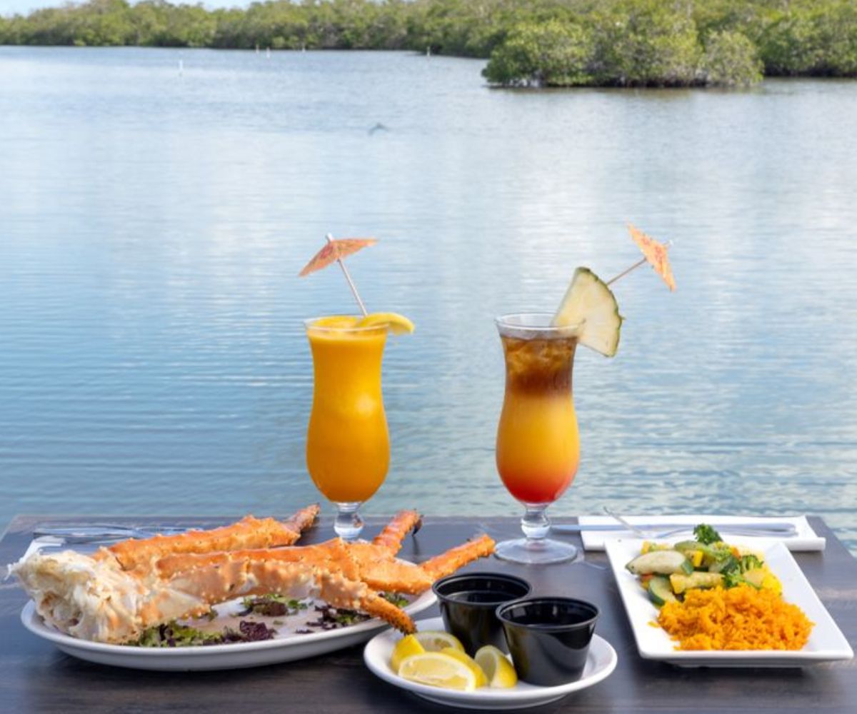 King Crab Legs and drinks at Coconut Jack's in Bonita Springs, Florida