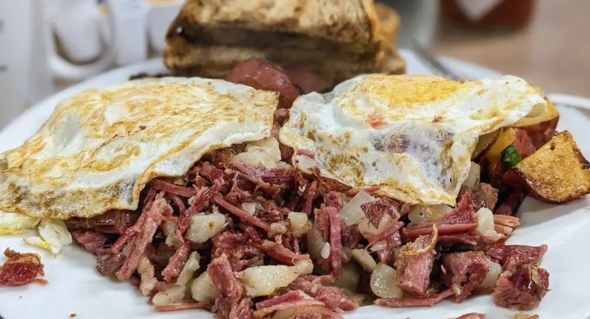 Corned Beef Hash with Egg at Miss Worcester Diner in Worcester, MA