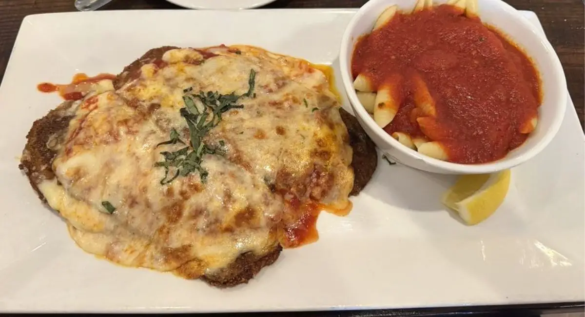eggplant parmigiana at fratelli's ristorante in st. chapel mo