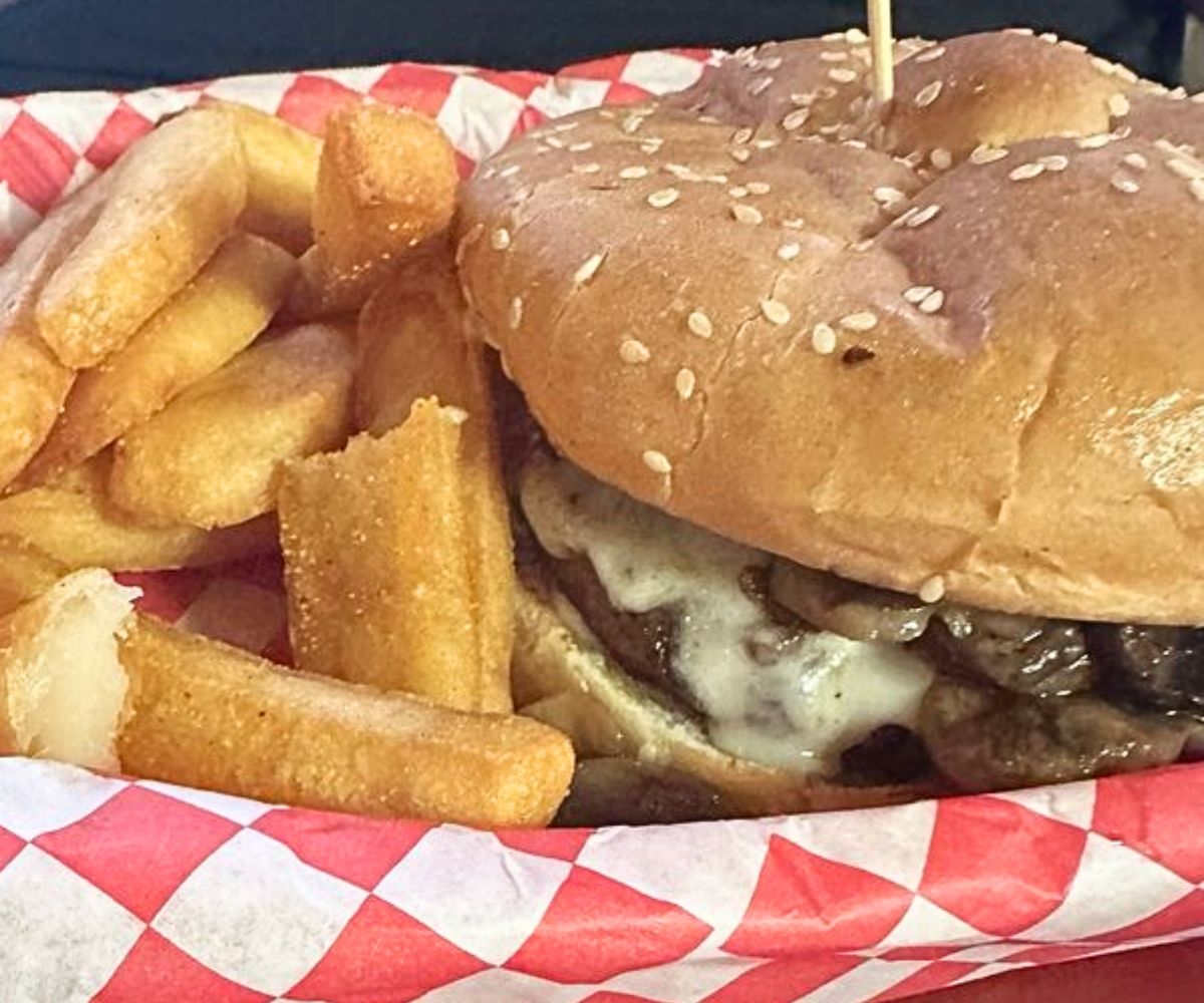 Mushroom Swiss Burger at 2 Doors Down in Cheyenne, WY