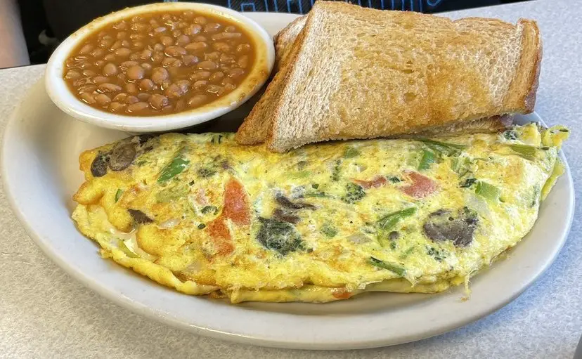 Vegetable Omelet with beans and wheat toast at Suzie's Diner in Hudson, NH. 