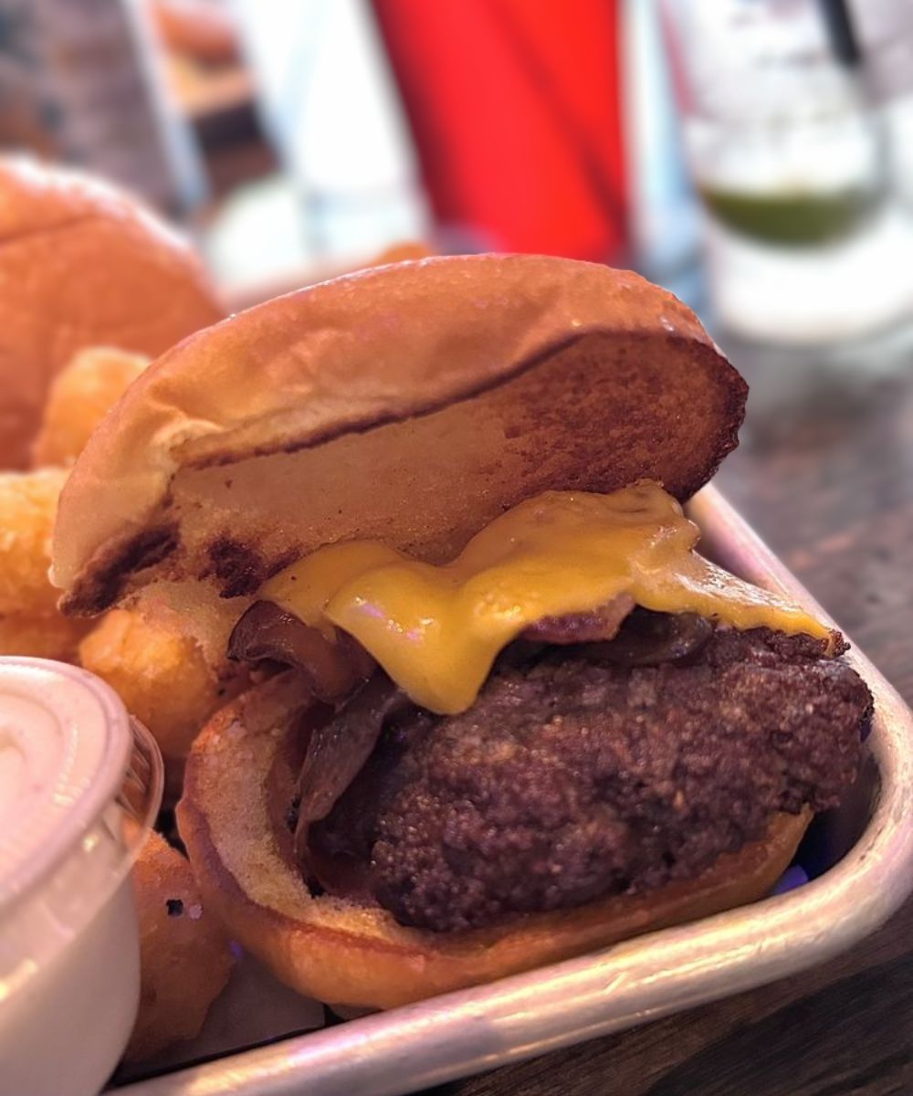 bacon caramelized onions cheese bbq sauce in Jack Brown's Beer & Burger Joint at Charlotte, NC