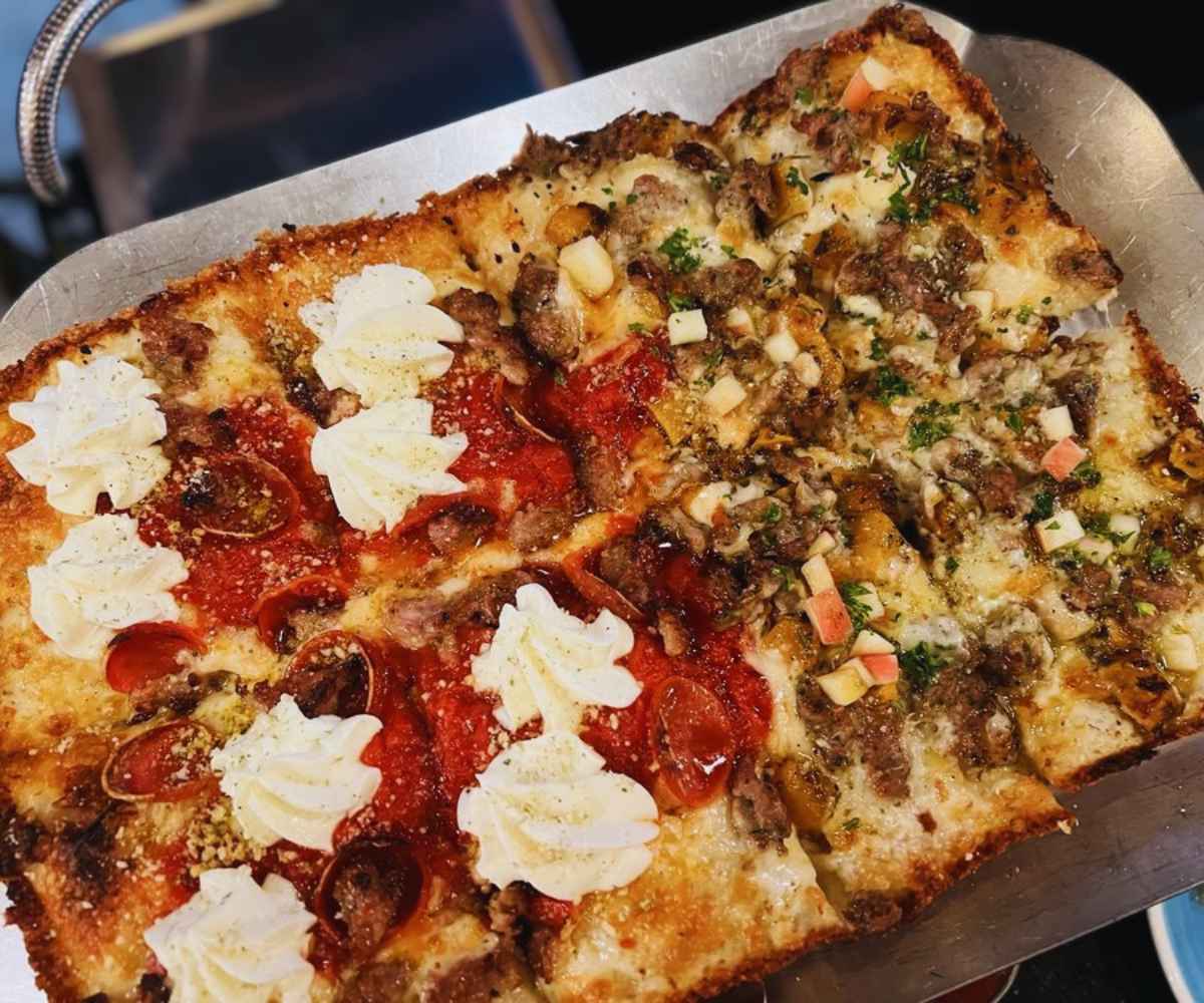 pizza at blue pan pizza in golden Colorado