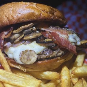 mushroom burger at Jupiter style patty wagon in Stockton, CA