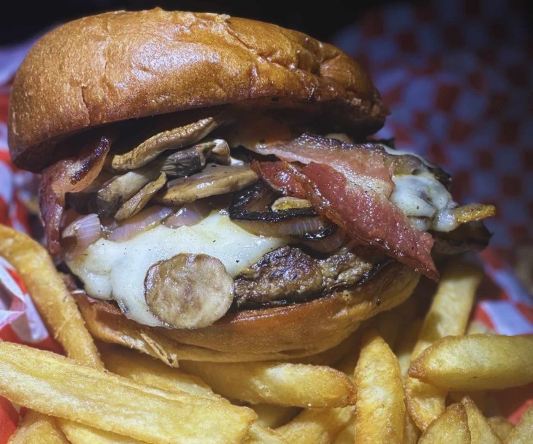 mushroom burger at Jupiter style patty wagon in Stockton, CA