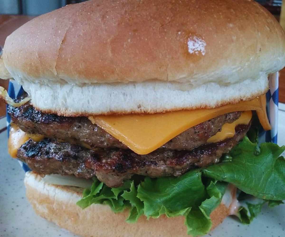 double tom's burger at Mega Tom's burger in Murrieta CA