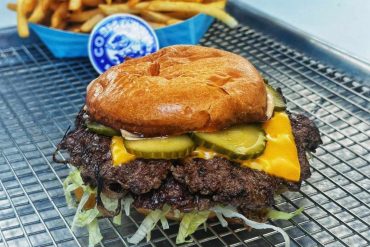 huge cheeseburger at Cosmos Smash Burgers in Ventura California