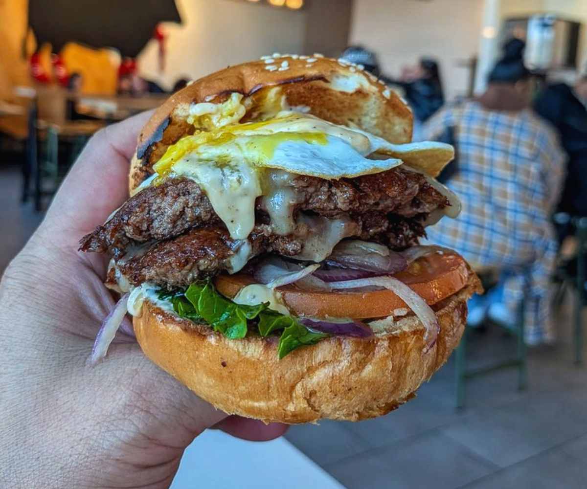 super burger with egg at super duper burgers in Daly city California