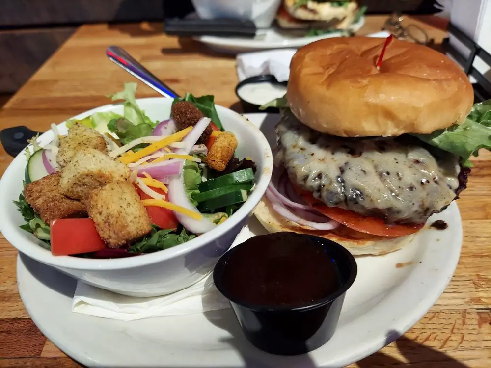burger with salad