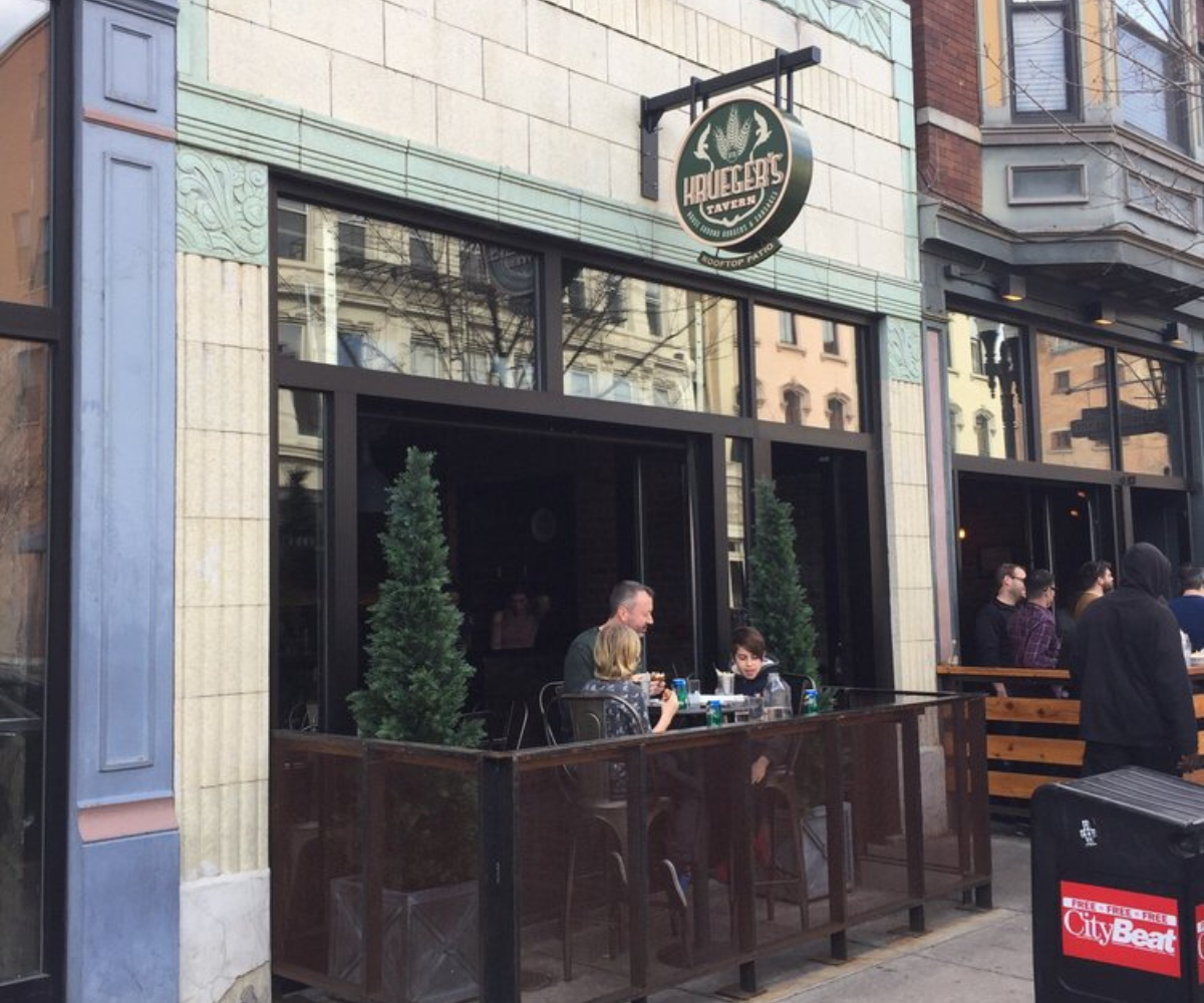 Outdoor dining and exterior of Krueger's Tavern
