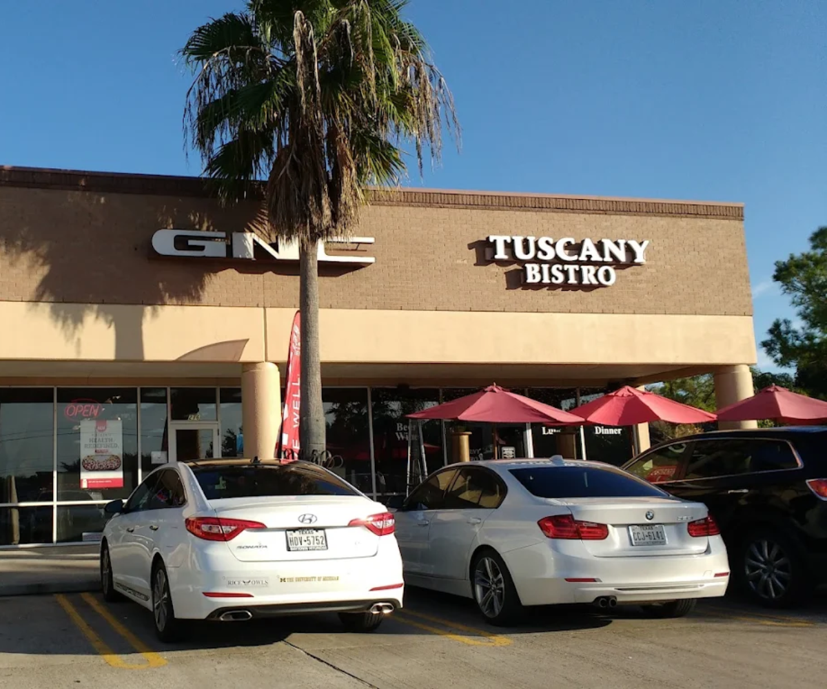 Exterior view of Tuscany Bistro with parking
