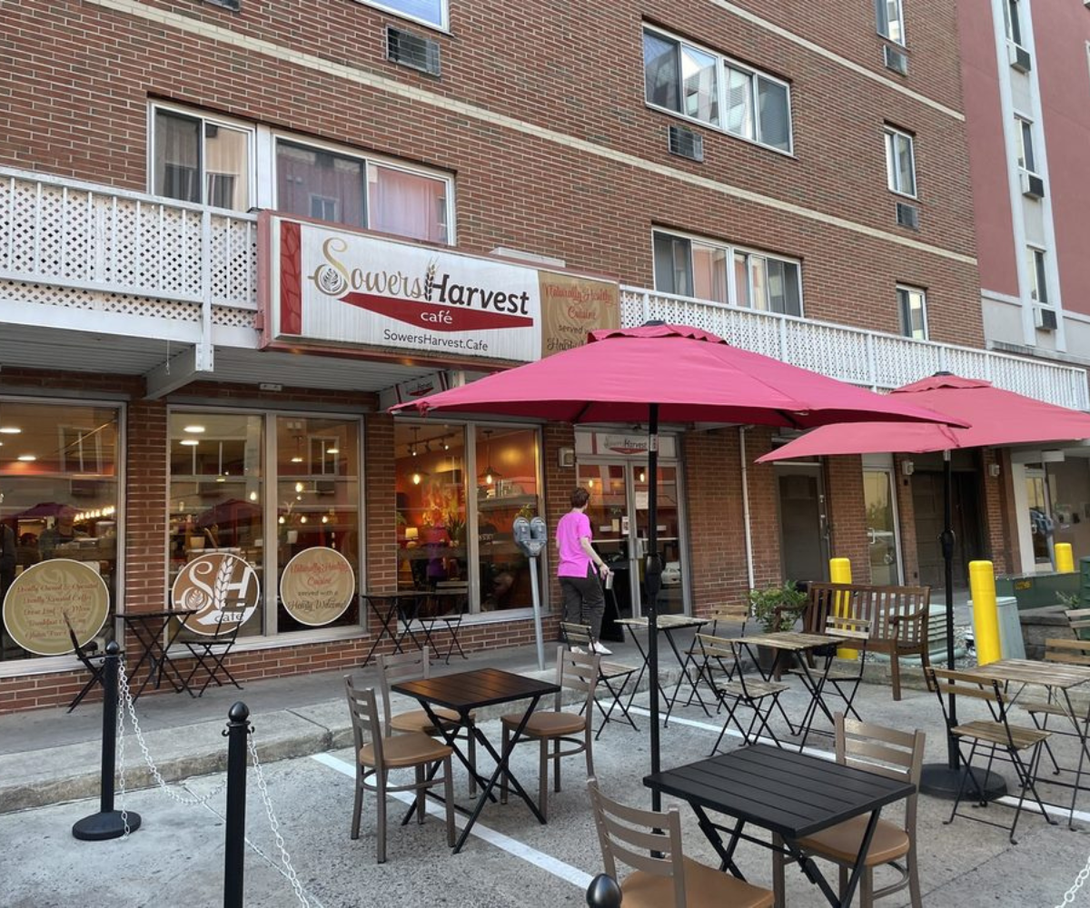 Exterior view with outdoor seating