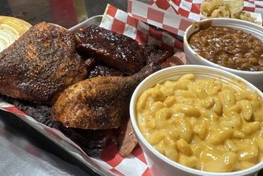 4 Meat Combo with Baked Beans and Mac and cheese at Smoke Bayou located in Baton Rouge, LA.