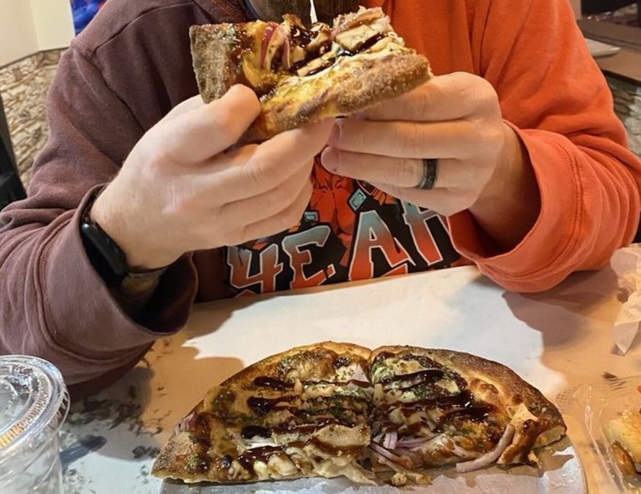 BBQ Pizza at Aroma’s Italian Grill located in Augusta, GA.