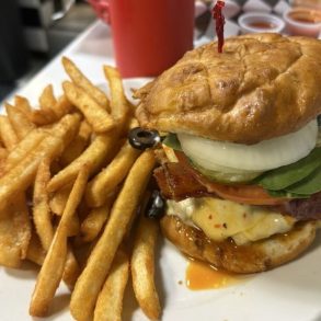 Barnyard Burger at Twisted Burger Diner located in Flint, MI.