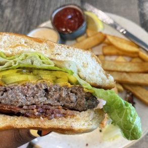 Beef Burger at The Aussie Grind located in Frisco, TX.