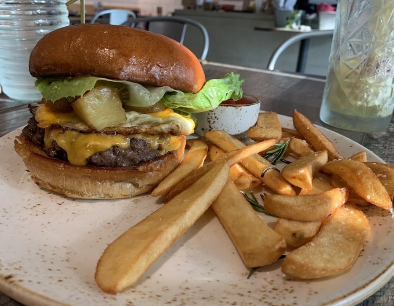 Beef Burger at The Aussie Grind located in Frisco, TX. 