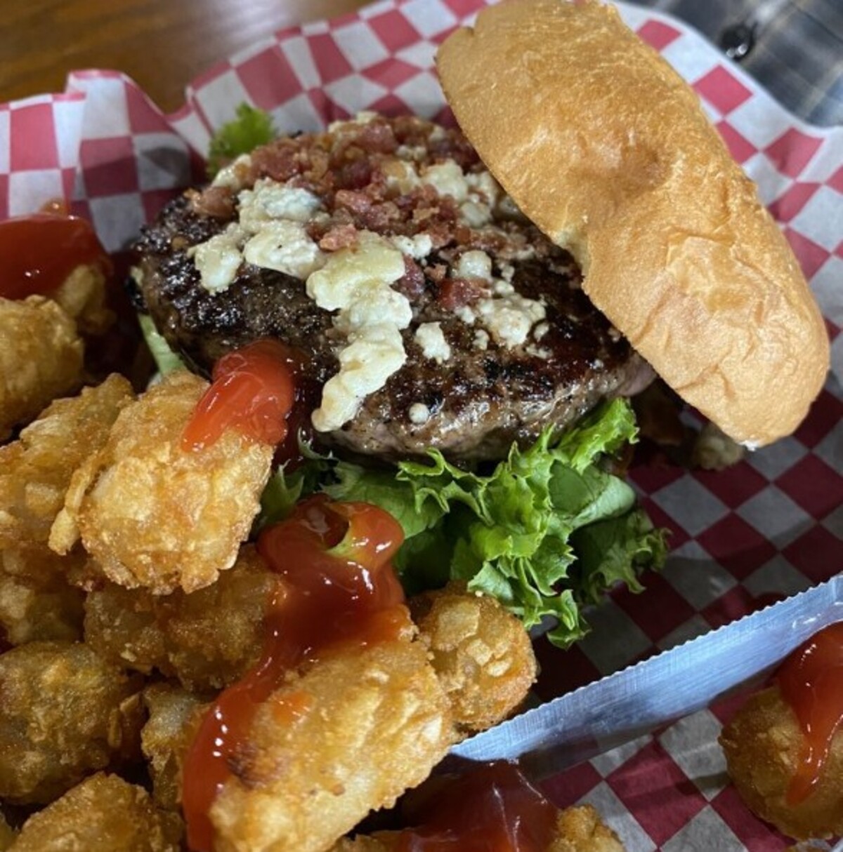 Blue cheese and bacon at Backwoods Burger Bar located in Kingsport, TN. 