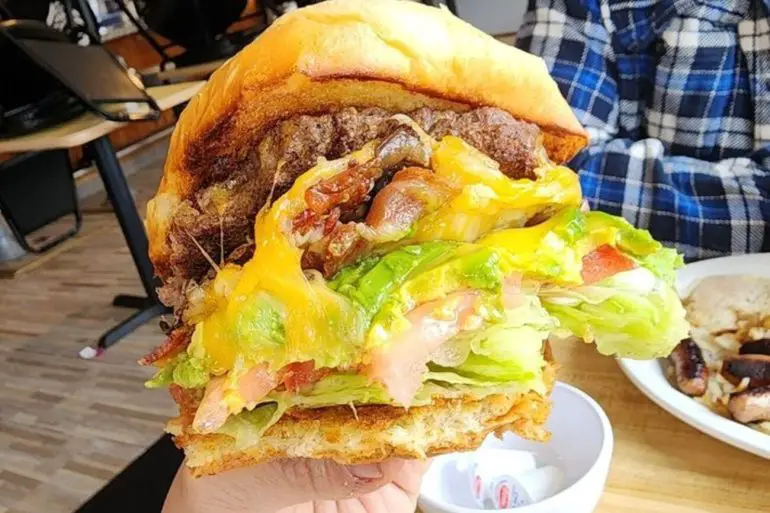 Burger at The Corner Cafe located in Lowell, MA.